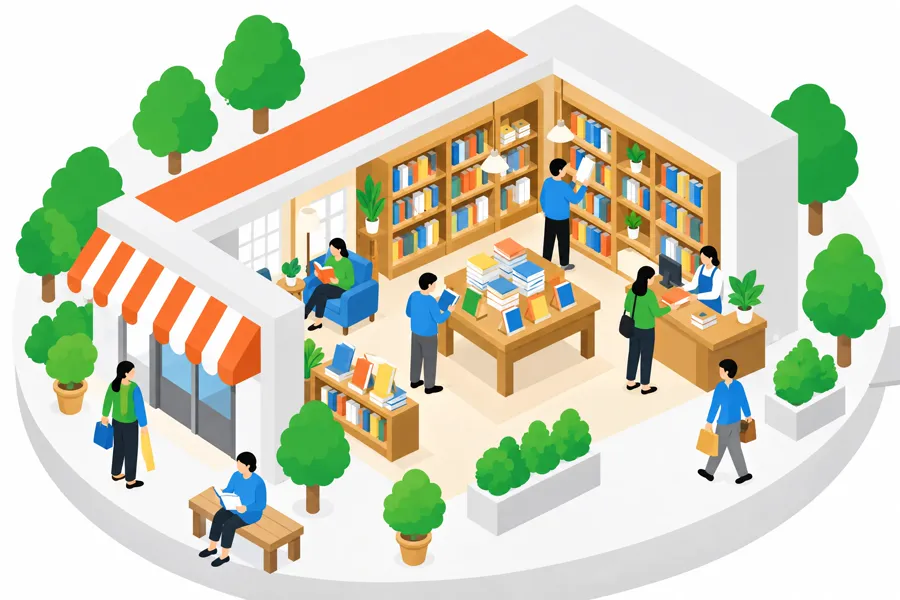 本屋さんに新しい本が積まれている